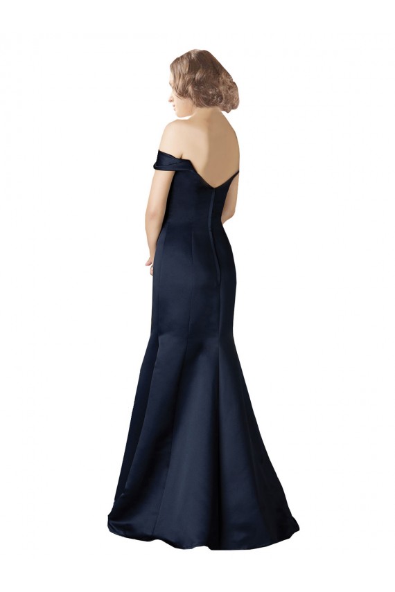 Fit and Flare Satin Bridesmaid Dress / Prom Dress with Off the Shoulder Neckline