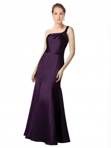 Purchase Long Ruched Neckline One Shoulder Satin Bridesmaid Dress / Prom Dress