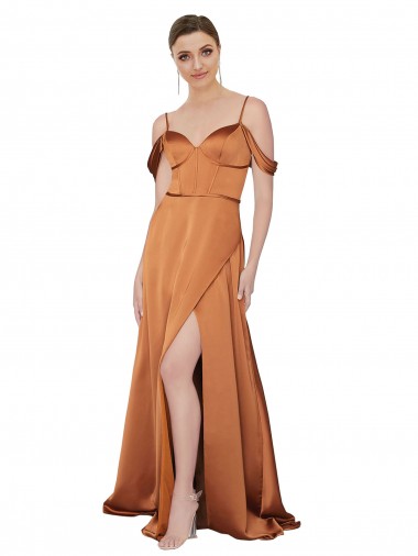 Purchase Formal Silky Satin Bridesmaid Dress / Prom Dress with Bustier Bodice