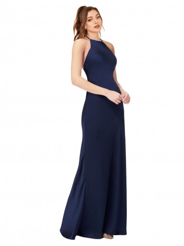 Purchase High Neck Satin Bridesmaid Dress / Prom Dress with Strappy Back