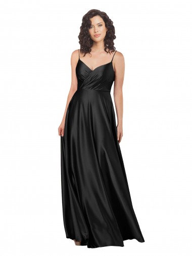 Purchase Full Length V-Neckline Formal Silky Satin Bridesmaid Dress / Prom Dress with Full Skirt