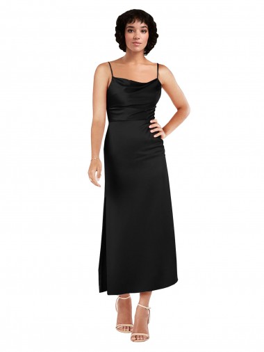 Purchase Cowl Neck Formal Tea-Length Short Silky Satin Bridesmaid Dress / Cocktail Prom Dress with Skirt Slit