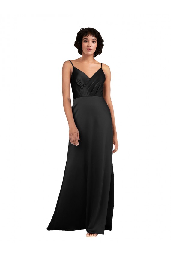 Full Length V-Neckline Formal Silky Satin Bridesmaid Dress / Prom Dress with Spaghetti Straps
