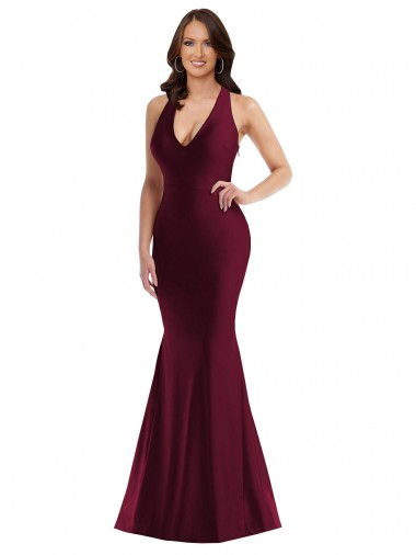 Purchase Plunge Neckline Cutout Low Back Formal Silky Satin Mermaid Bridesmaid Dress / Prom Dress