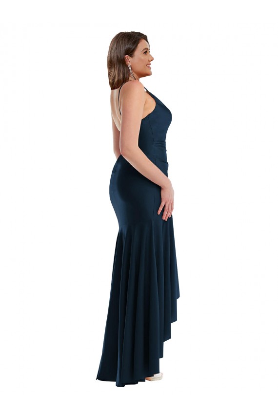 Pleated Wrap Ruffled High Low Formal Silky Satin Bridesmaid Dress / Prom Dress