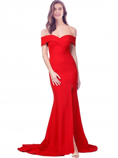 Purchase Criss Cross Full Length Long Formal Crepe Bridesmaid Dress / Prom Dress with Side Split