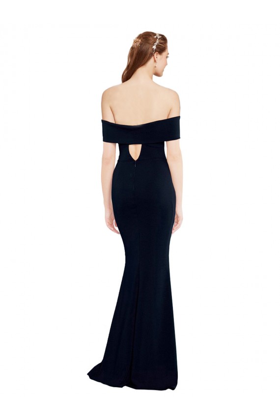 Off the Shoulder Fitted Formal Crepe Bridesmaid Dress / Prom Dress with Back Cut Out