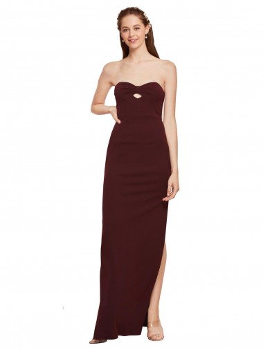 Purchase Twisted Strapless Keyhole Long Formal Crepe Bridesmaid Dress / Prom Dress with Slit