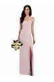Spaghetti Strap V Back Formal Crepe Bridesmaid Dress / Prom Dress with Front Slit