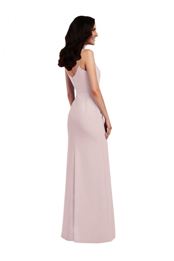 Spaghetti Strap V Back Formal Crepe Bridesmaid Dress / Prom Dress with Front Slit