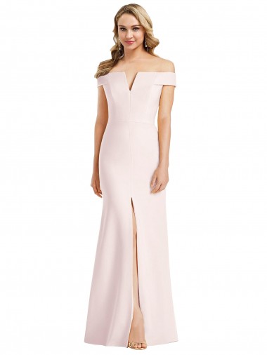 Purchase Off the Shoulder Notch Trumpet Formal Crepe Bridesmaid Dress / Prom Dress with Front Slit