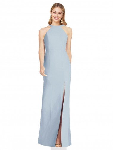 Purchase High Neck Backless Formal Crepe Trumpet Bridesmaid Dress