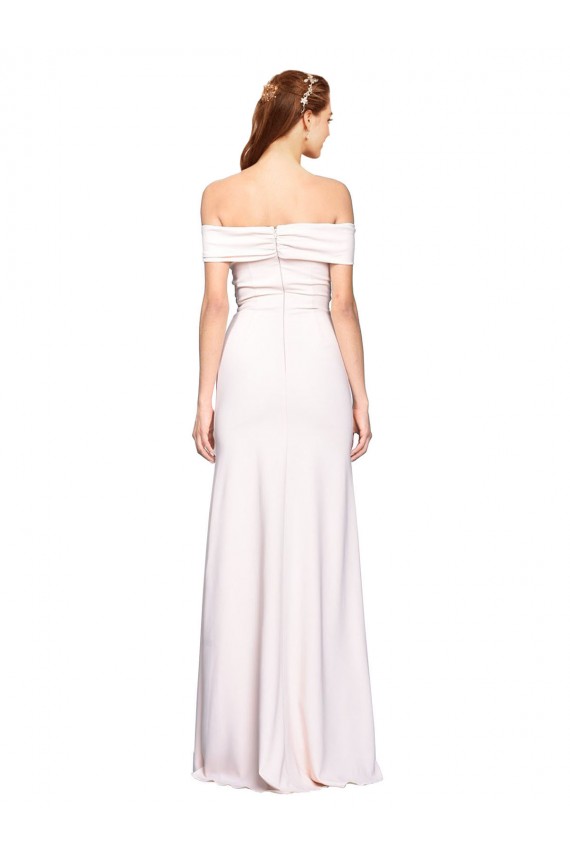 Criss Cross Off the Shoulder Formal Crepe Bridesmaid Dress / Prom Dress with Side Slit