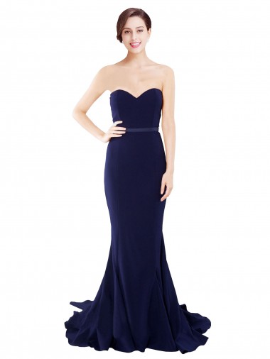 Purchase Strapless Sweetheart Neckline Crepe Bridesmaid Dress / Prom Dress with Satin Waistband