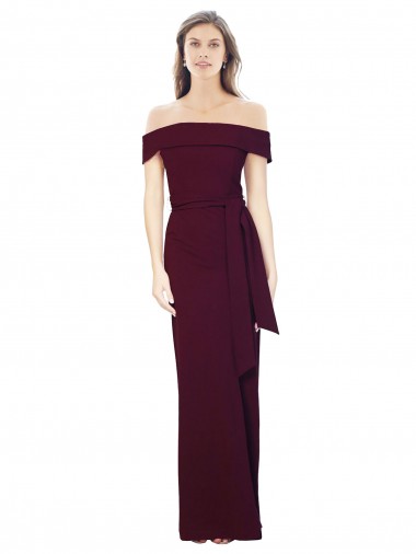 Purchase Off the Shoulder Long Formal Crepe Bridesmaid Dress / Prom Dress with Waist Tie