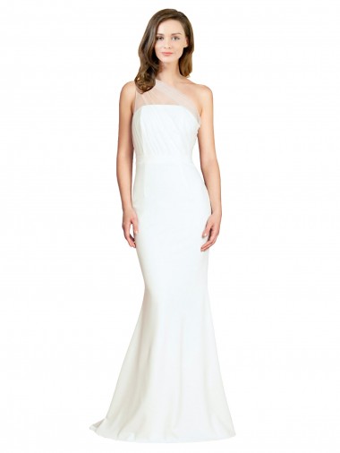 Purchase Soft Tulle Shoulder Overlay Mermaid One Shoulder Formal Crepe Bridesmaid Dress