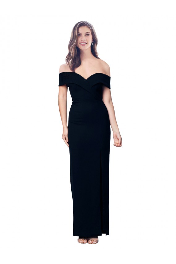 Off the Shoulder Long Full Length Formal Crepe Bridesmaid Dress / Prom Dress with Side Split