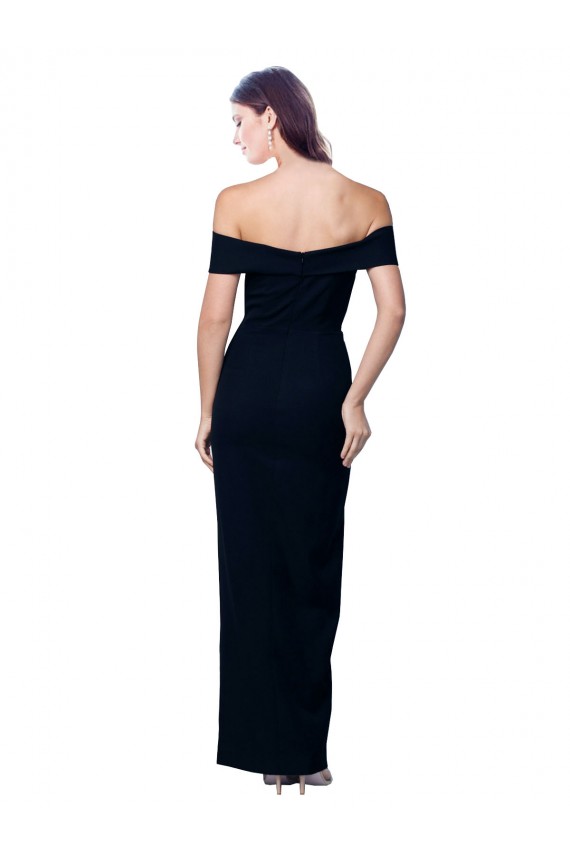 Off the Shoulder Long Full Length Formal Crepe Bridesmaid Dress / Prom Dress with Side Split