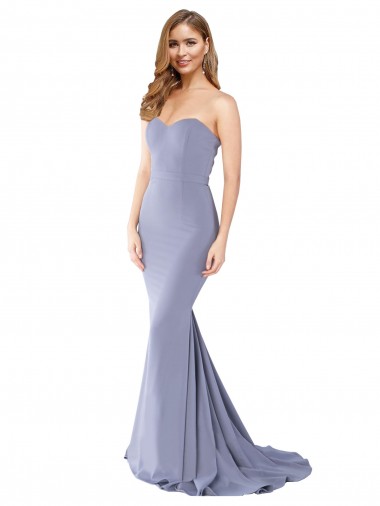 Purchase Long Strapless Sweetheart Sweep Train Formal Crepe Bridesmaid Dress / Prom Dress with Low Back