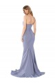 Long Strapless Sweetheart Sweep Train Formal Crepe Bridesmaid Dress / Prom Dress with Low Back