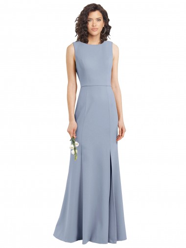 Purchase Boat Neckline and Sleek Fit and Flare Crepe Bridesmaid Dress with Keyhole Back