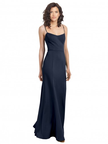 Purchase Fit and Flare Scoop Neck Long Sleeveless Stretch Formal Crepe Bridesmaid Dress / Prom Dress