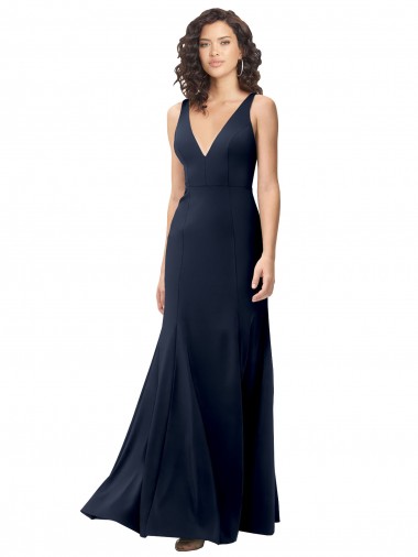 Purchase Classic V-Neck Long Stretch Formal Crepe Bridesmaid Dress / Prom Dress with V-Back