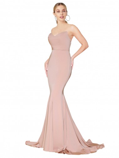 Purchase Sweep Train Sweetheart Long Mermaid Formal Crepe Bridesmaid Dress / Prom Dress Low Back