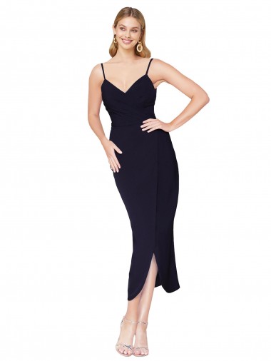 Purchase High Neck Spaghetti Straps Formal Crepe Short Cocktail Wrap Bridesmaid Dress / Prom Dress