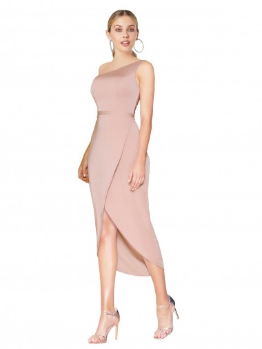 Purchase Knee Length One Shoulder Formal Crepe Short Wrap Bridesmaid Dress / Prom Dress