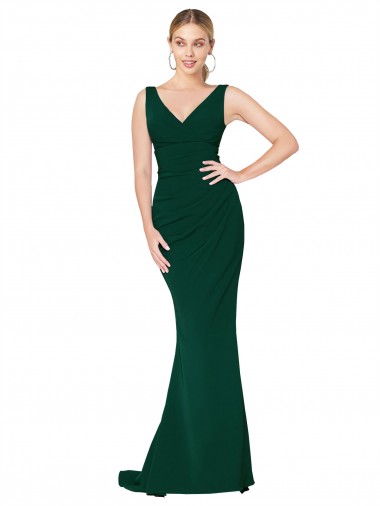 Purchase V-Neck Floor Length Long Formal Crepe Mermaid Bridesmaid Dress / Prom Dress