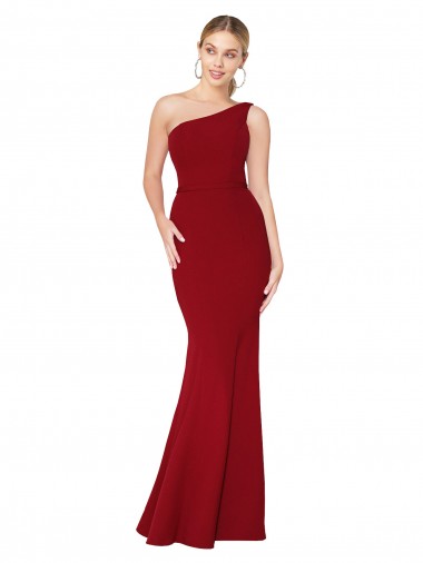 Purchase One Shoulder Long High Neck Sleeveless Mermaid Formal Crepe Bridesmaid Dress / Prom Dress