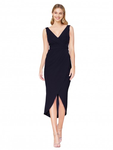Purchase Knee Length V-Neck Formal Crepe Short Cocktail Wrap Bridesmaid Dress / Prom Dress