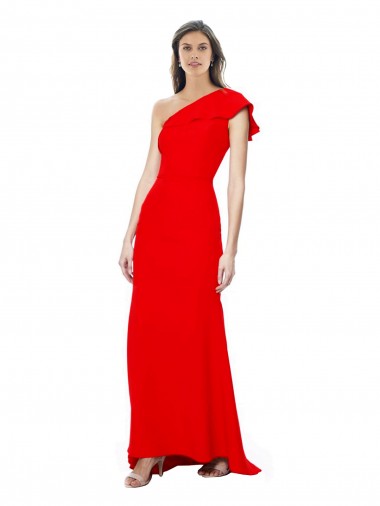 Purchase High Neck Ruffle Frill One Shoulder Maxi Formal Crepe Bridesmaid Dress / Prom Dress