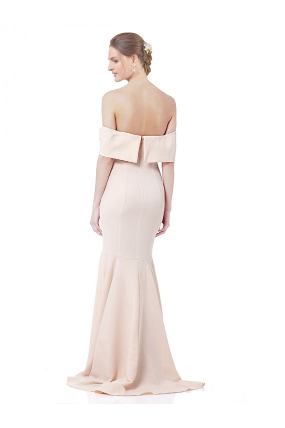 Mermaid Bardot Maxi Formal Crepe Bridesmiad Dress with Fishtail Train