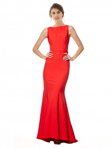 Purchase High Neck Maxi Formal Crepe Bridesmiad Dress with Exaggerated Back Ruffle