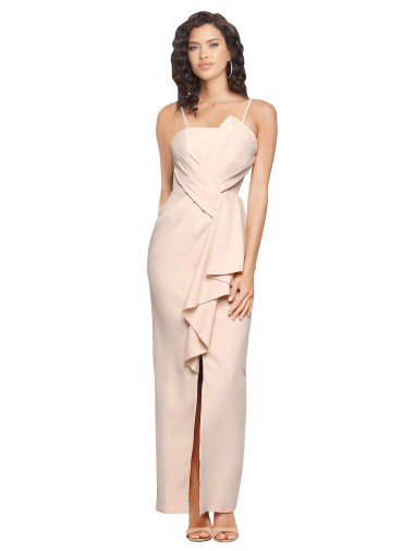 Purchase Long Full Length Ruffles Strapless Low Back Crepe Bridesmaid Dress / Prom Dress with Straps