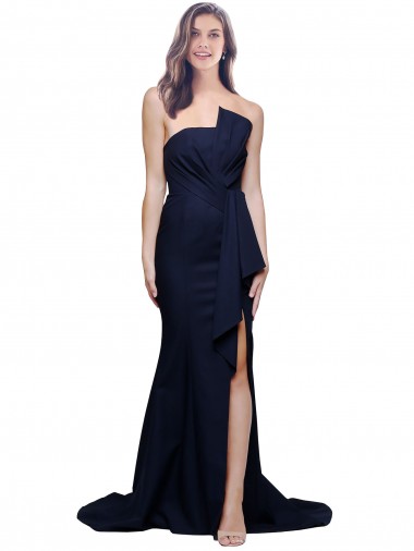Purchase Long Strapless Sweep Train Low Back Crepe Bridesmaid Dress / Prom Dress