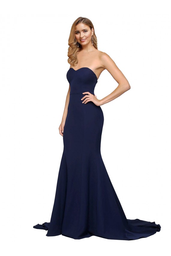 Fit and Flare Sweetheart Long Formal Crepe Bridesmaid Dress / Prom Dress with Sweep Train