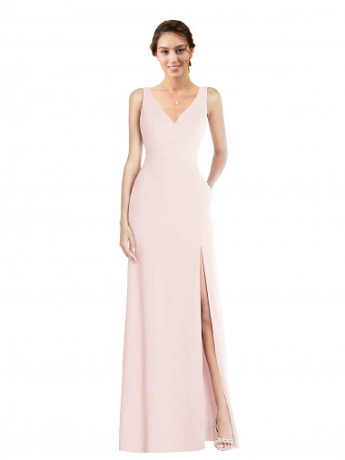 Purchase Square Neck Low Back A-Line Bridesmaid Dress / Prom Dress with Front Slit and Pockets
