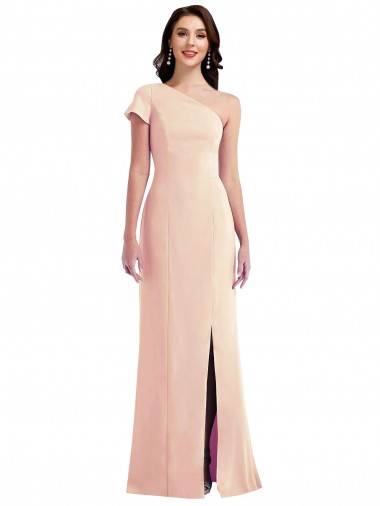 Purchase One Shoulder Cap Sleeves Trumpet Formal Crepe Bridesmaid Dress / Prom Dress with Front Slit