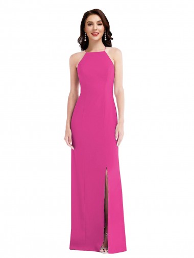 Purchase Open Back High Neck Halter Trumpet Formal Crepe Bridesmaid Dress / Prom Dress