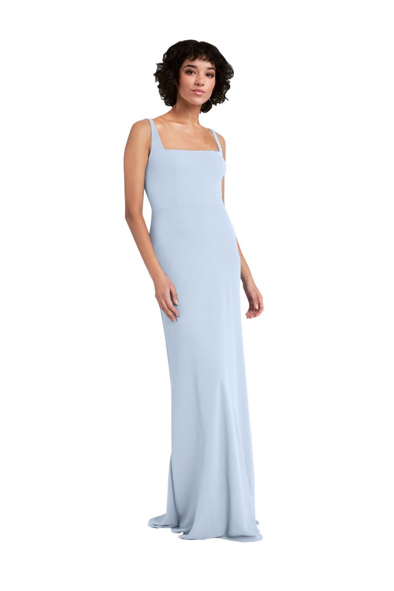 Slim Square Neck Fit and Flare Full Length Stretch Crepe Bridesmaid Dress / Prom Dress