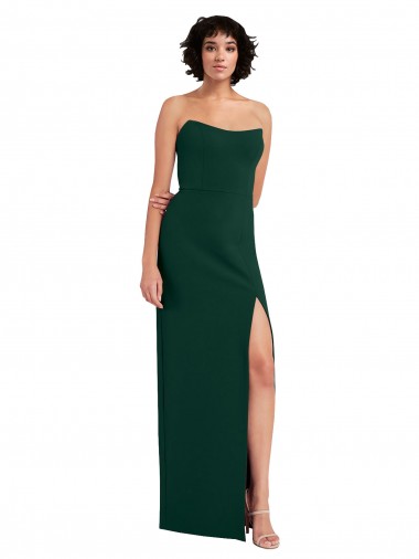 Purchase Scooped Strapless Neckline Formal Crepe Bridesmaid Dress / Prom Dress with Side Slit