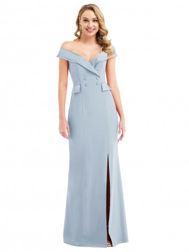 Purchase Off the Shoulder Tuxedo Maxi Bridesmaid Dress / Prom Dress with Front Slit