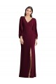 Long Puff Sleeve V-Neck Trumpet Bridesmaid Maxi Dress