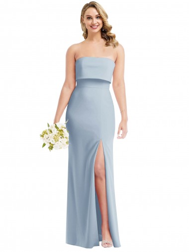 Purchase Strapless Overlay Bodice Crepe Maxi Bridesmaid Dress / Prom Dress with Front Slit