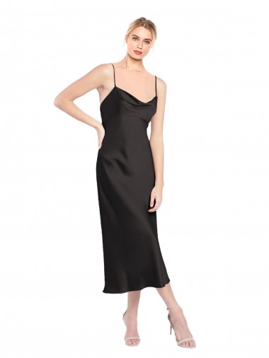 Purchase Cowl Neck Midi Length Short Cocktail Formal Stretch Satin Slip Bridesmaid Dress / Prom Dress