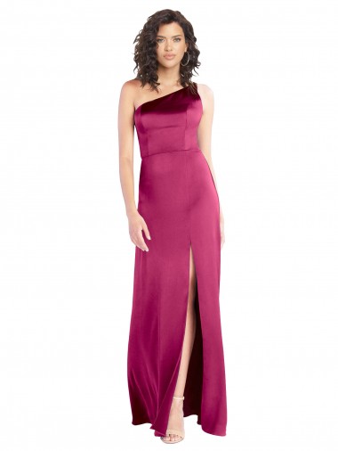 Purchase Sleek One Shoulder A-Line Long Formal Stretch Satin Bridesmaid Dress / Prom Dress with Spaghetti Straps Back