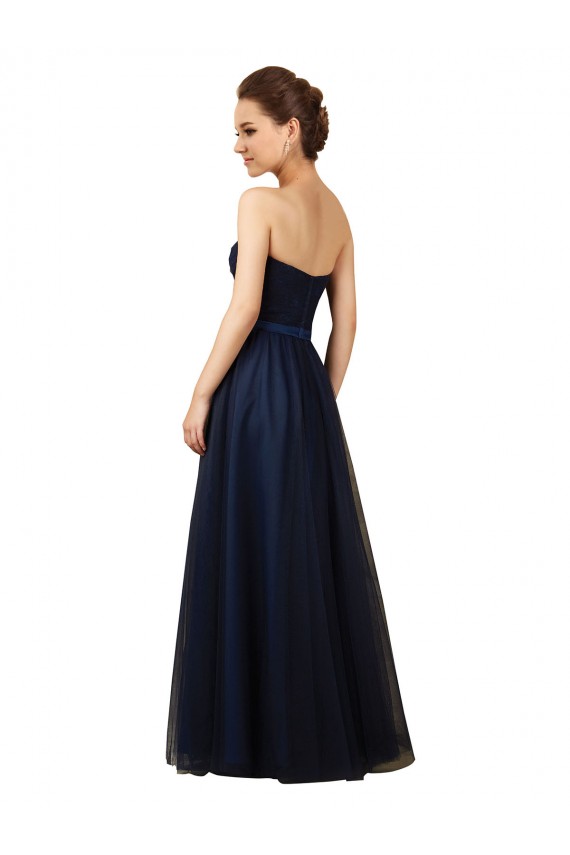 Elegant Lace and Tulle Long Strapless Bridesmaid Dress